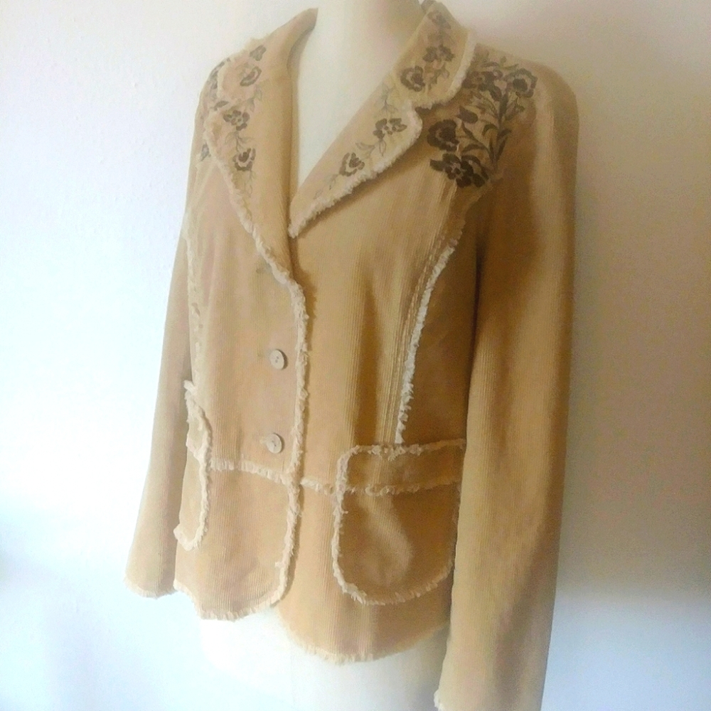 Neiman Marcus corduroy embroidered fringe jacket